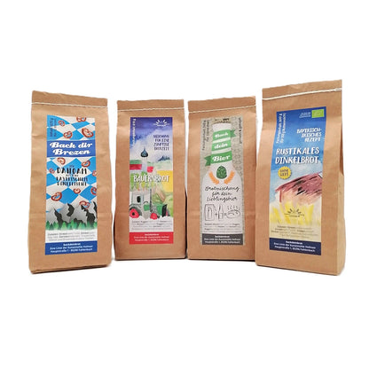 4er Set - Rustikales Dinkelbrot, Back dein Bier, Bauernbrot, Back dir Brezen