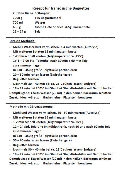 Baguette-Mehl aus französischem Weizen Typ 65